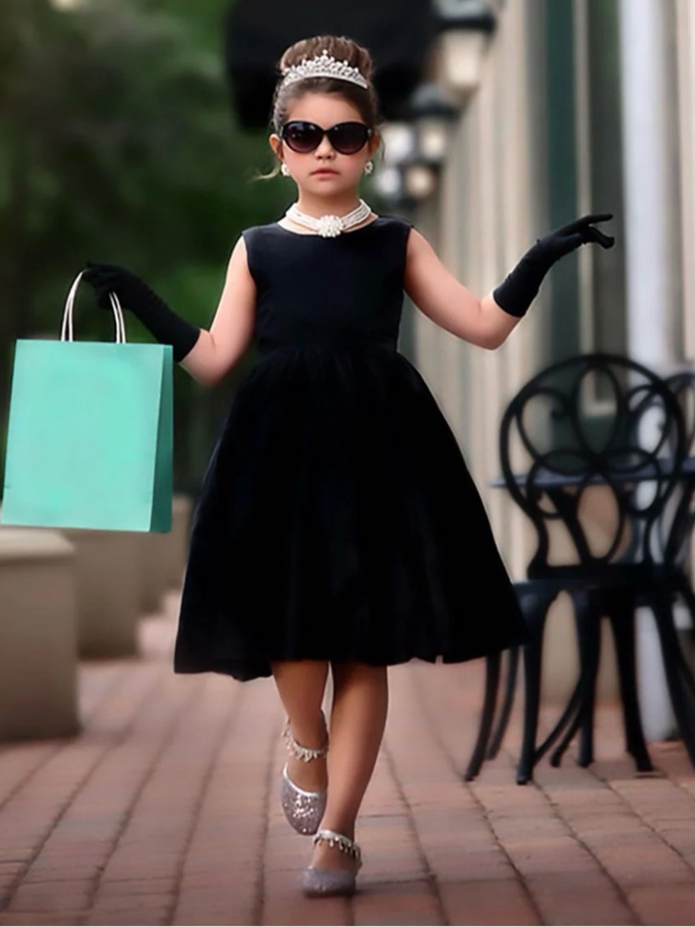 Classic Black Satin Party Dress for Girls with Waist Sash